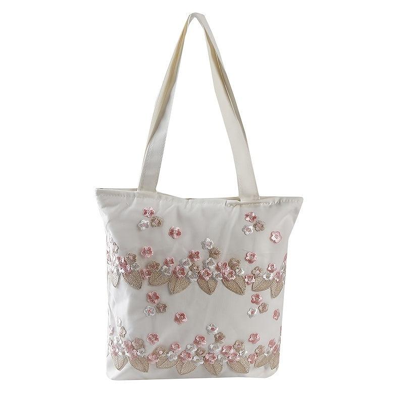 Flower Pattern Shoulder Bag Large Capacity Portable Storage Bag