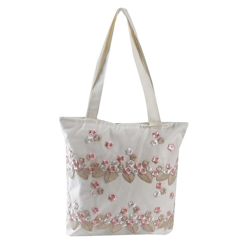 Flower Pattern Shoulder Bag Large Capacity Portable Storage Bag