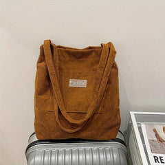 Corduroy Tote Bag Large Shoulder Handbag for Work & School