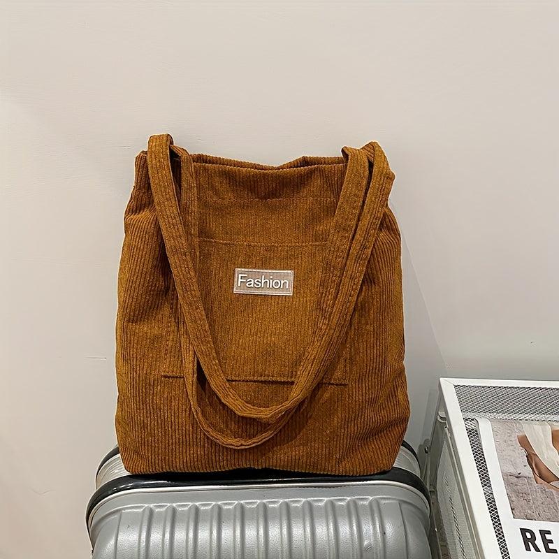 Corduroy Tote Bag Large Shoulder Handbag for Work & School