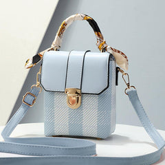 Plaid Pattern Box Handbag Scarf Decor Crossbody Bag