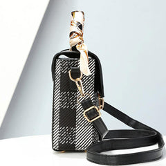 Plaid Pattern Box Handbag Scarf Decor Crossbody Bag