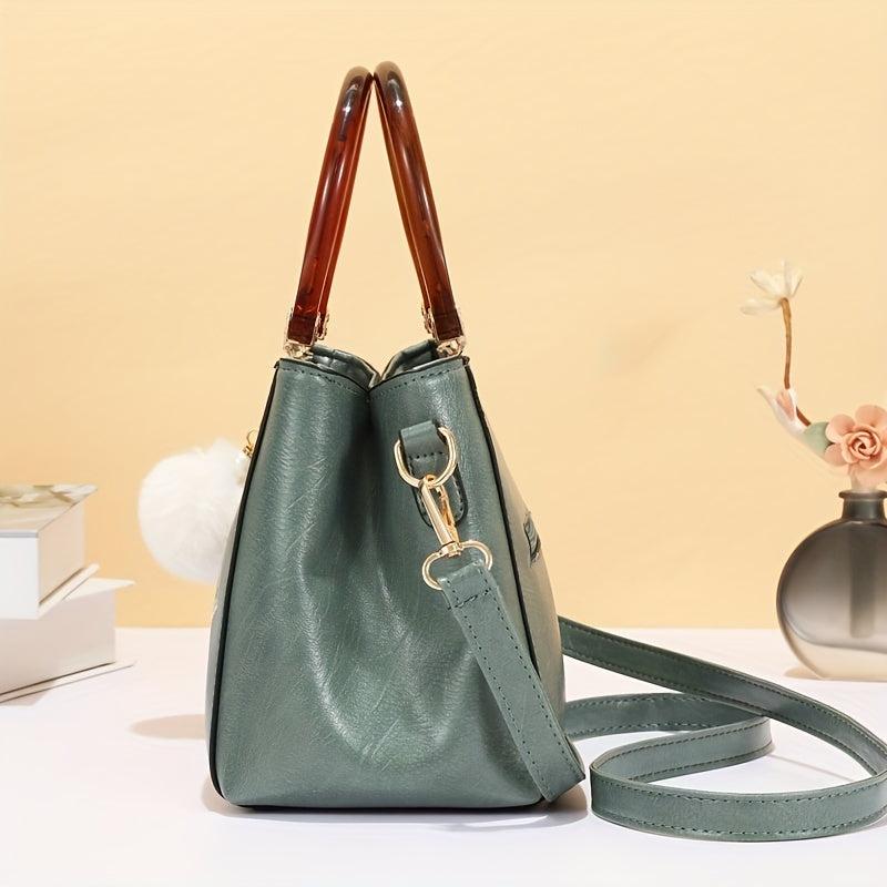 Flower Embroidered Top Handle Satchel Tote Bag