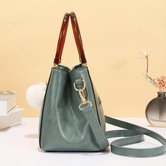Flower Embroidered Top Handle Satchel Tote Bag