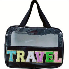 Chenille Letter Clear Cosmetic Bag Toiletry Embroidery Storage Pouch