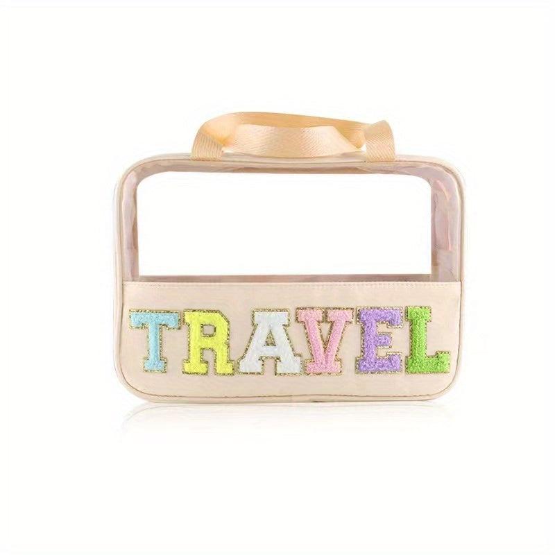 Chenille Letter Clear Cosmetic Bag Toiletry Embroidery Storage Pouch