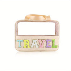 Chenille Letter Clear Cosmetic Bag Toiletry Embroidery Storage Pouch