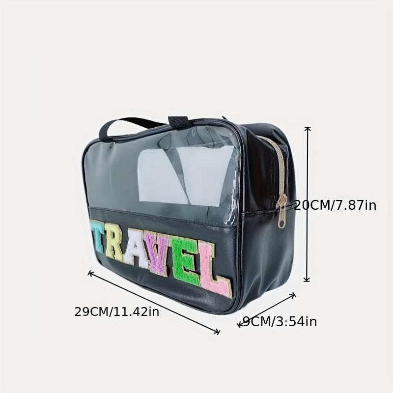 Chenille Letter Clear Cosmetic Bag Toiletry Embroidery Storage Pouch