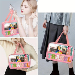 Chenille Letter Clear Cosmetic Bag Toiletry Embroidery Storage Pouch