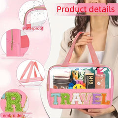 Chenille Letter Clear Cosmetic Bag Toiletry Embroidery Storage Pouch