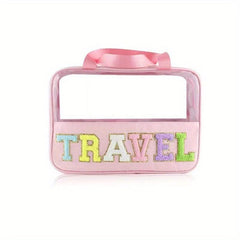 Chenille Letter Clear Cosmetic Bag Toiletry Embroidery Storage Pouch