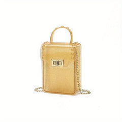 Glitter Square Handbag Solid Turn Lock Chain Bag