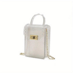 Glitter Square Handbag Solid Turn Lock Chain Bag