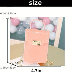 Glitter Square Handbag Solid Turn Lock Chain Bag