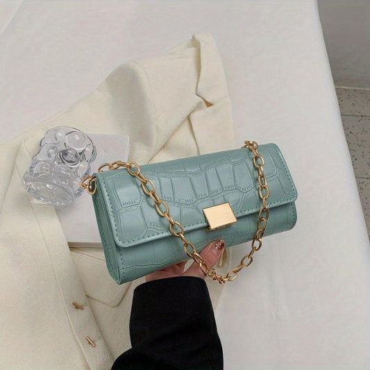 Stone Pattern Metal Chain Underarm Bag PU Leather Textured Bag