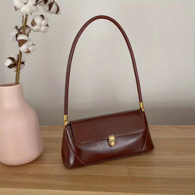 Vintage PU Leather Baguette Bag Women's Casual Shoulder Bag
