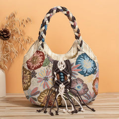 Flower Pattern Large Capacity Straw Tote Bag