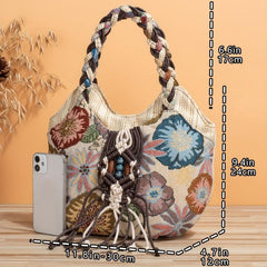 Flower Pattern Large Capacity Straw Tote Bag