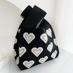 Stylish Love Pattern Knitted Handbag Storage Satchel Bag For Work