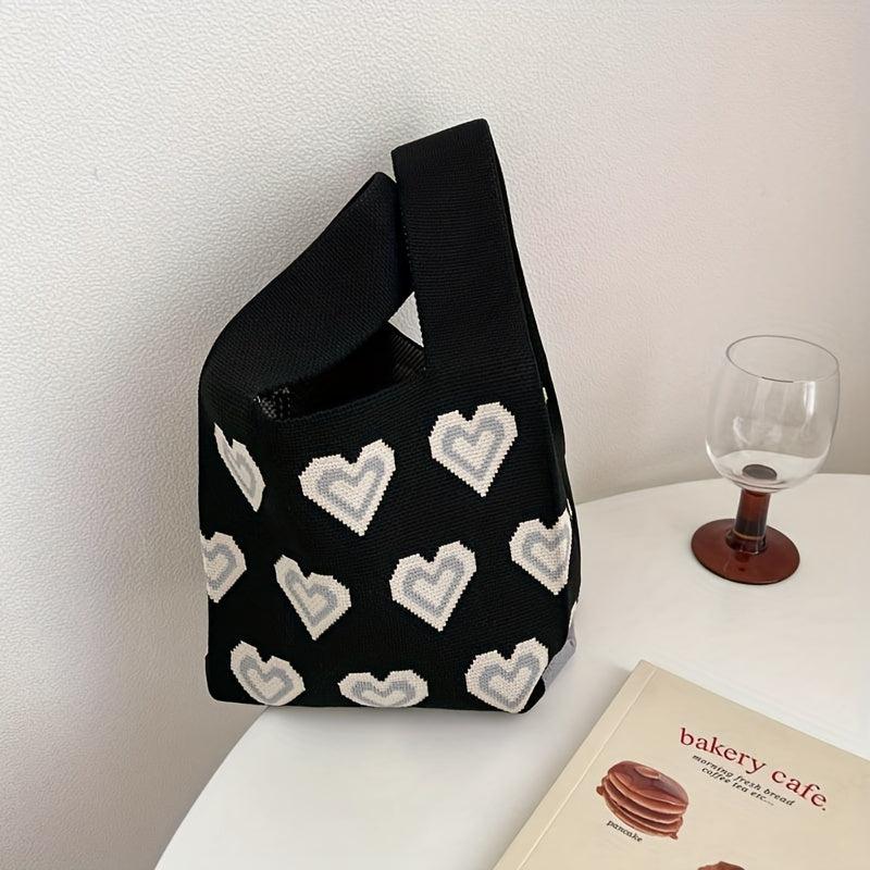 Stylish Love Pattern Knitted Handbag Storage Satchel Bag For Work