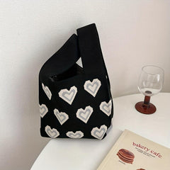 Stylish Love Pattern Knitted Handbag Storage Satchel Bag For Work