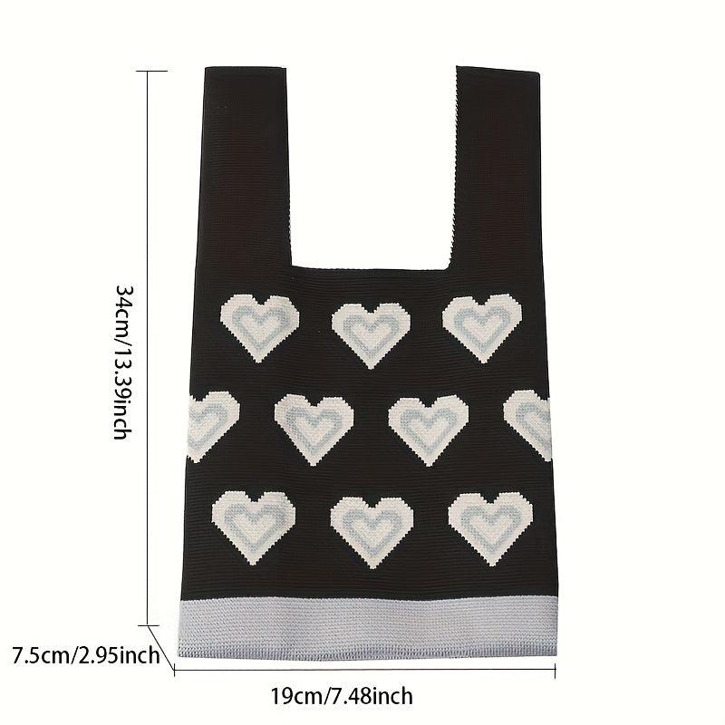 Stylish Love Pattern Knitted Handbag Storage Satchel Bag For Work