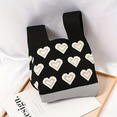 Stylish Love Pattern Knitted Handbag Storage Satchel Bag For Work