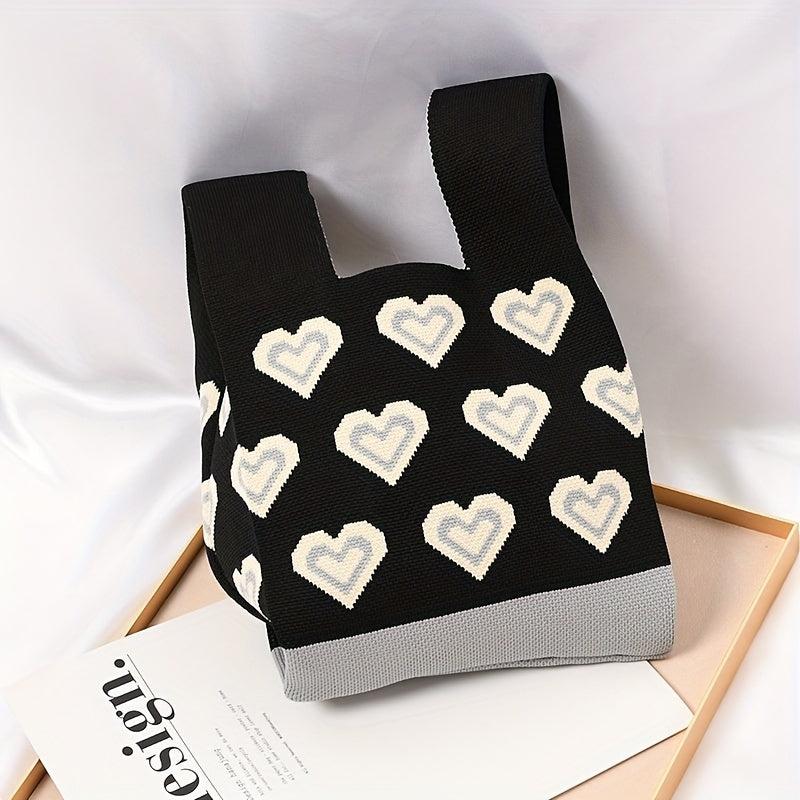 Stylish Love Pattern Knitted Handbag Storage Satchel Bag For Work