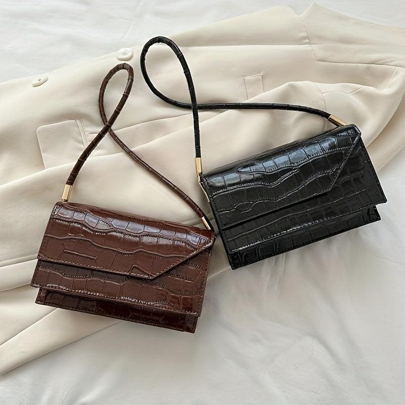 Embossed Baguette Bag Metallic PU Women's Small Handbag