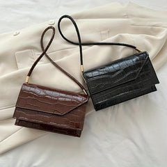 Embossed Baguette Bag Metallic PU Women's Small Handbag