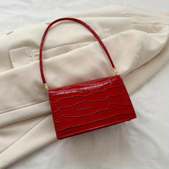 Embossed Baguette Bag Metallic PU Women's Small Handbag