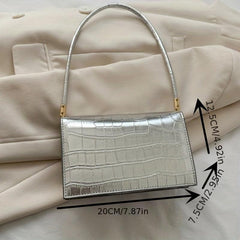 Embossed Baguette Bag Metallic PU Women's Small Handbag
