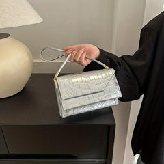 Embossed Baguette Bag Metallic PU Women's Small Handbag
