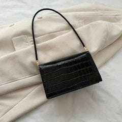 Embossed Baguette Bag Metallic PU Women's Small Handbag