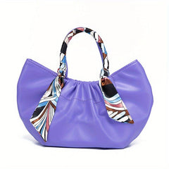 Ruched Satchel Bag Leather Handbag with Scarf Decor