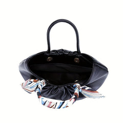 Ruched Satchel Bag Leather Handbag with Scarf Decor