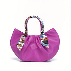 Ruched Satchel Bag Leather Handbag with Scarf Decor