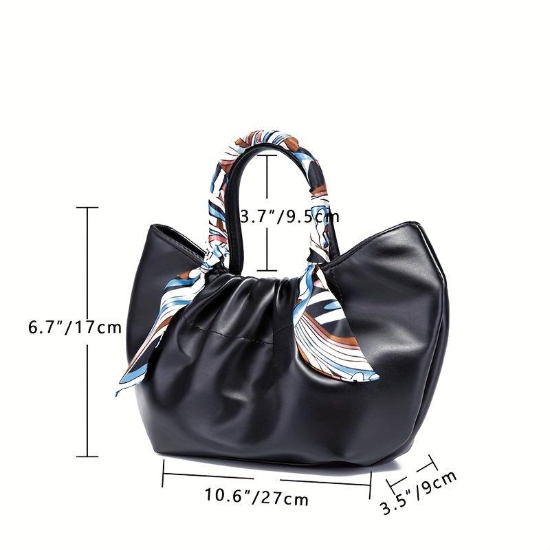 Ruched Satchel Bag Leather Handbag with Scarf Decor