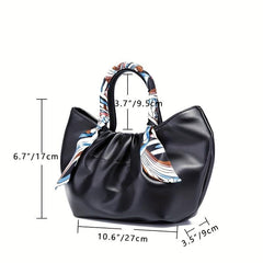 Ruched Satchel Bag Leather Handbag with Scarf Decor