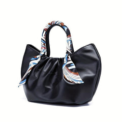 Ruched Satchel Bag Leather Handbag with Scarf Decor