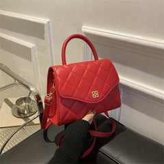 Argyle Quilted Crossbody Bag with Metal Flower Detail