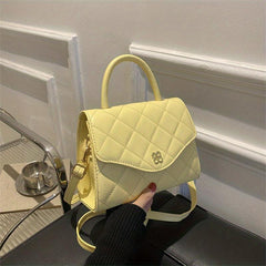 Argyle Quilted Crossbody Bag with Metal Flower Detail