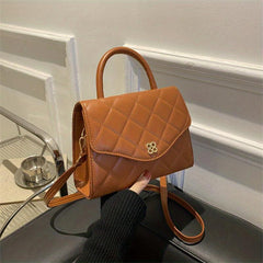 Argyle Quilted Crossbody Bag with Metal Flower Detail