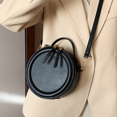 Retro Handheld Round Crossbody Bag PU Leather Textured Bag Purse