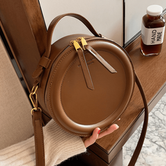 Retro Handheld Round Crossbody Bag PU Leather Textured Bag Purse