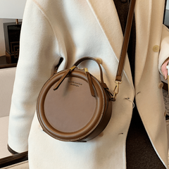 Retro Handheld Round Crossbody Bag PU Leather Textured Bag Purse