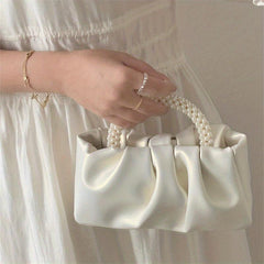 Ruched Satchel Bag with Round Bead Handle for Party