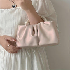 Ruched Satchel Bag with Round Bead Handle for Party
