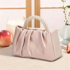 Ruched Satchel Bag with Round Bead Handle for Party