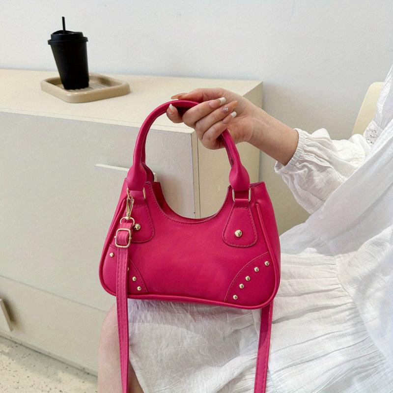 Studded Shoulder Bag Double Handle Faux Leather Crossbody